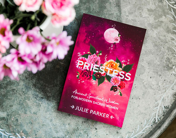 Image: Priestess by Julie Parker. Book cover by Jasmine Phillips. Published by The Kind Press. Image by Eyes of Love Photography.